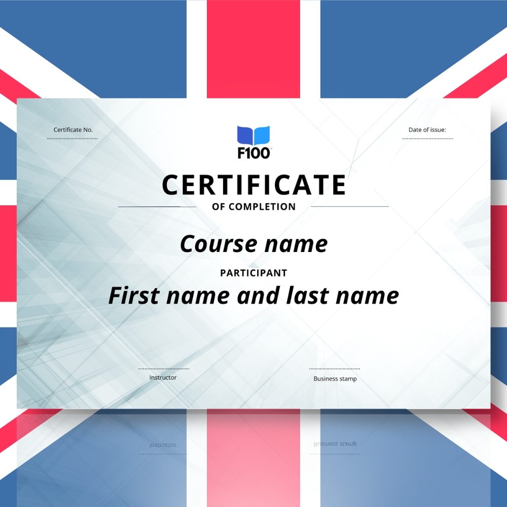 Wzór certyfikatu w języku angielskim F100 Kursy online