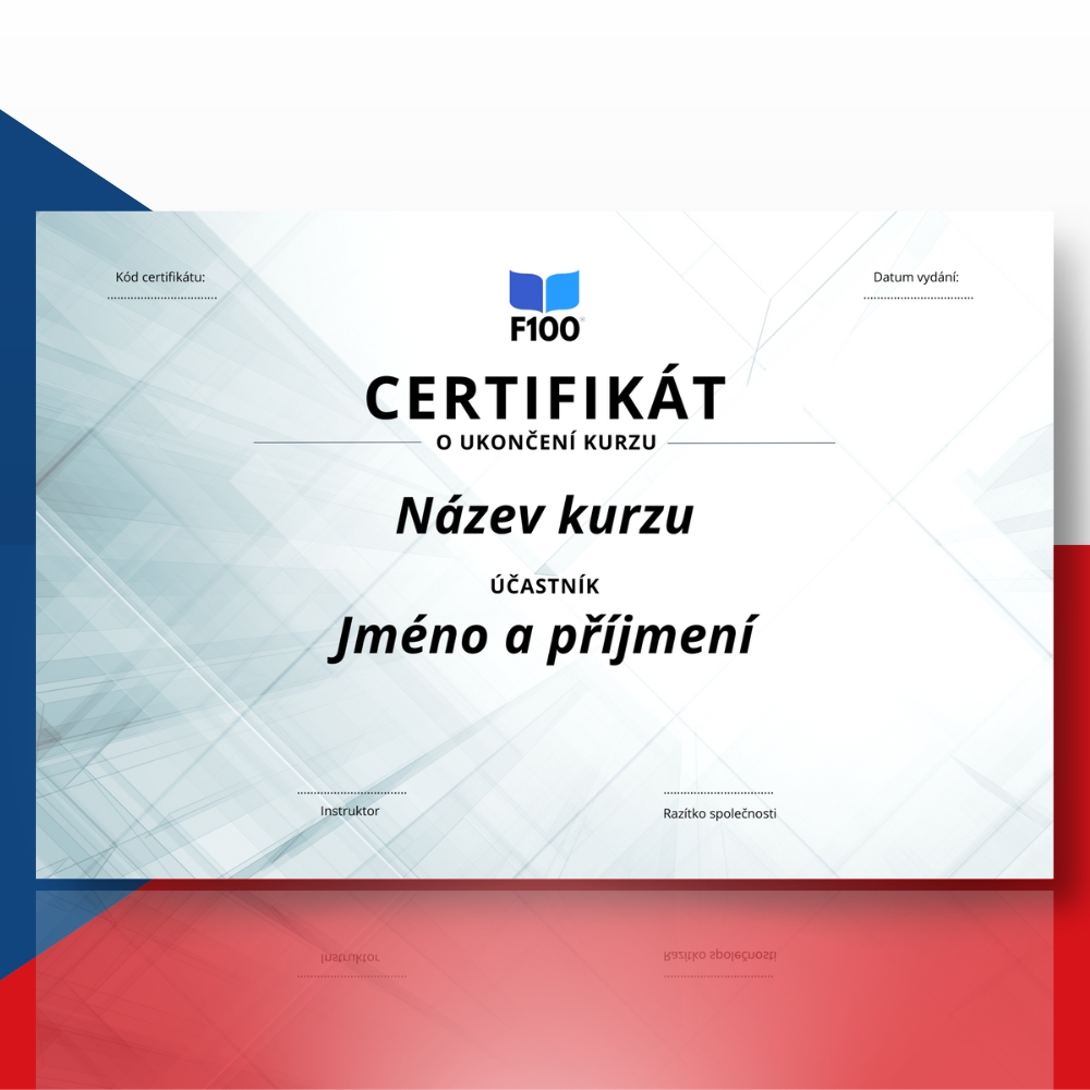 Wzór certyfikatu w języku czeskim F100 Kursy online