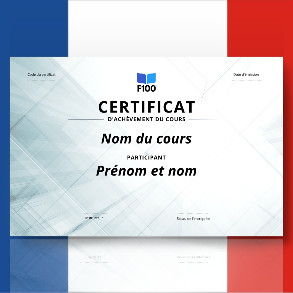 Wzór certyfikatu w języku francuskim F100 Kursy online