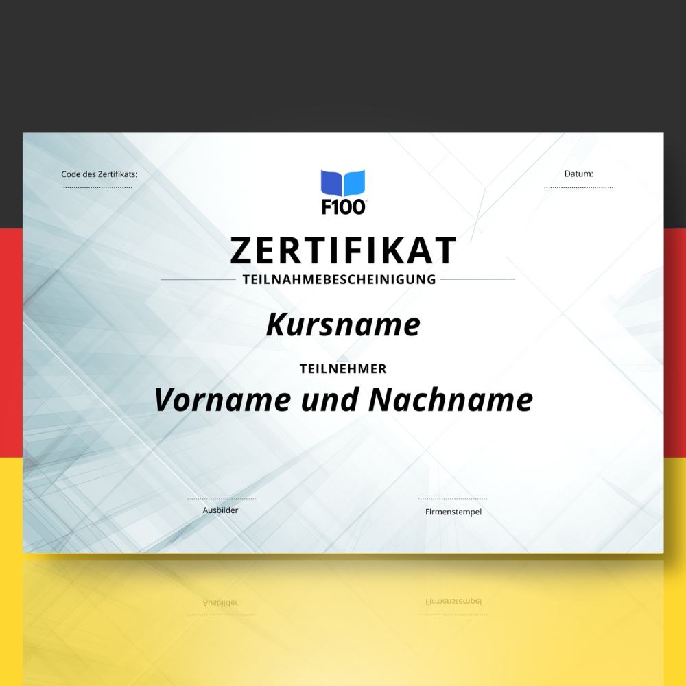Wzór certyfikatu w języku niemieckim F100 Kursy online