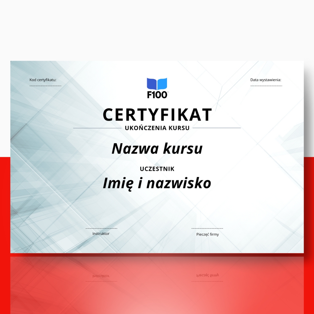 Wzór certyfikatu w języku polskim F100 Kursy online