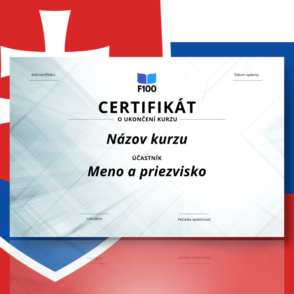 Wzór certyfikatu w języku słowackim F100 Kursy online