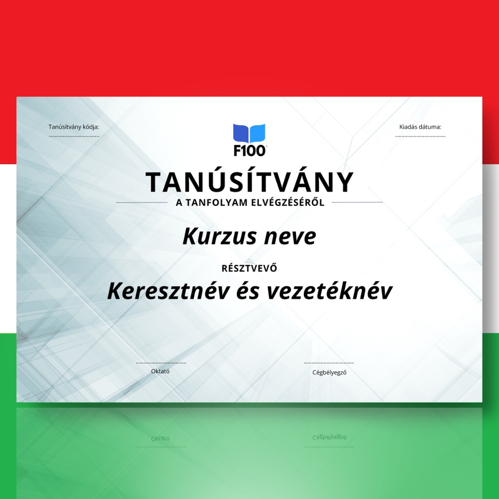 Wzór certyfikatu w języku węgierskim F100 Kursy online