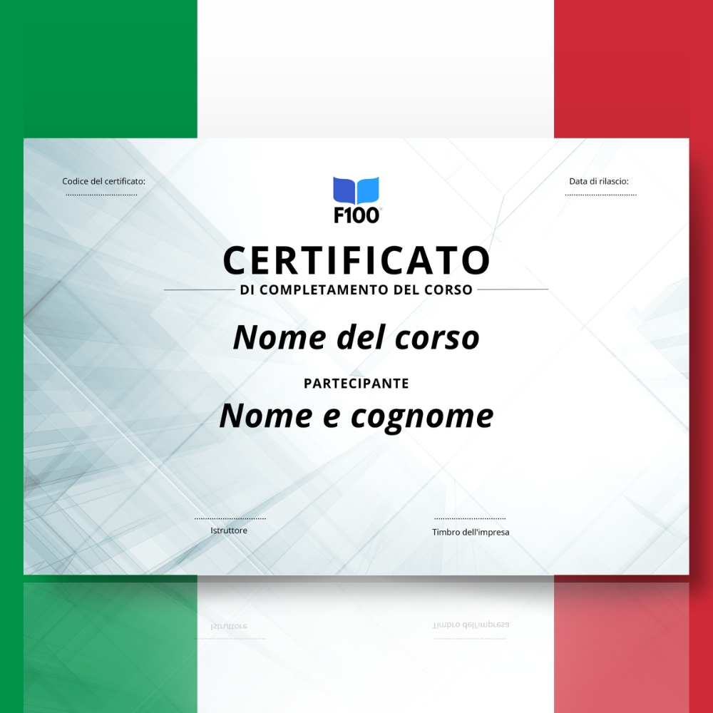 Wzór certyfikatu w języku włoskim F100 Kursy online